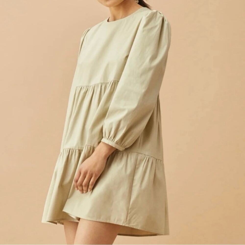 Reformation Beckett Tiered Mini Dress Pale Sage Green  90s Babydoll Large $210